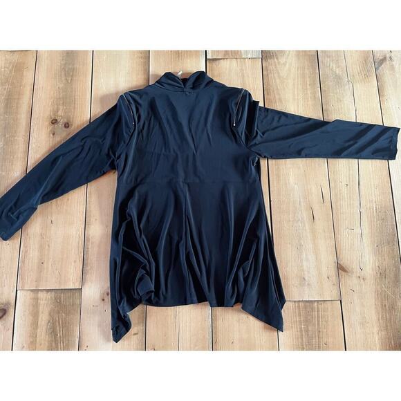 Womens Chaus Long Sleeve Tunic Top Liquid Knit Black Edgy Blouse Stretch Sz XL - Picture 2 of 9